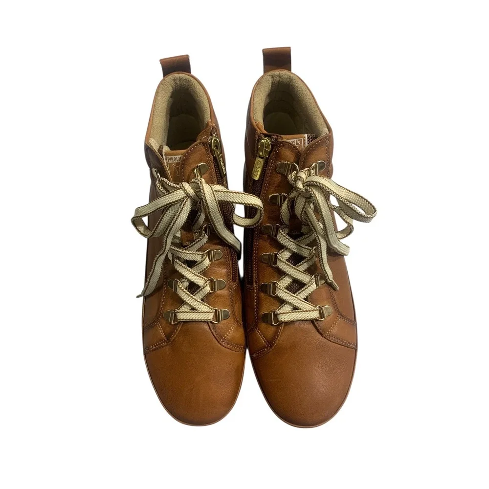 Pikolinos‎ Men's Leather Ankle Boots Lace Up Side Zip Brown Size 40 EU